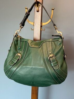 Vintage Gucci Green Leather Boule Hobo Shoulder Bag with Gold-Tone Hardware